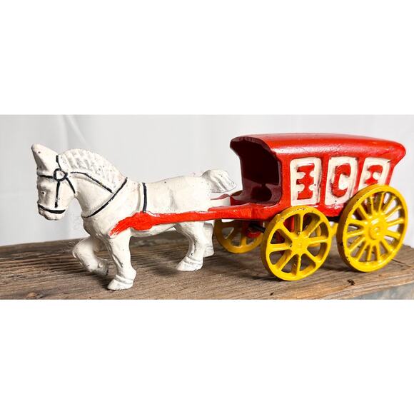 Cast Iron Collectible Toy Horse Ice Wagon - Picture 2 of 6